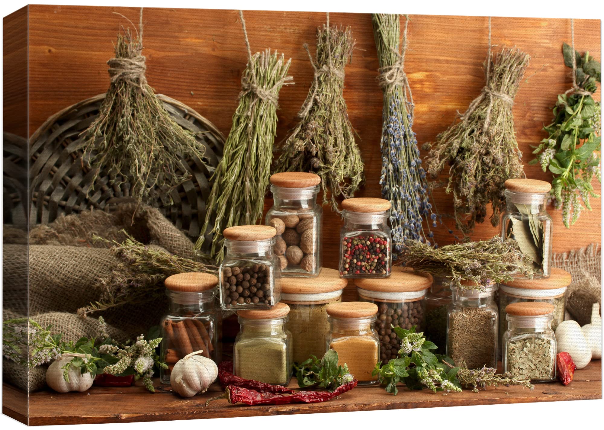 wall26 Canvas Print Rustic Italian Style Jarred Spices