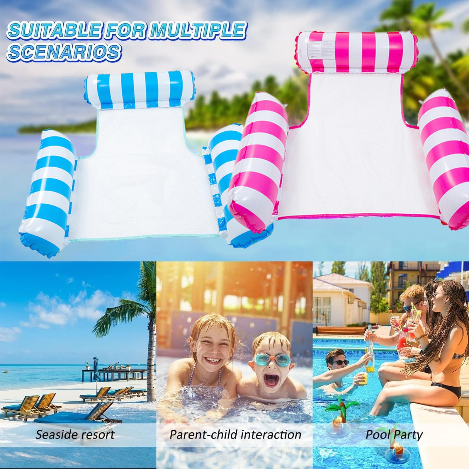 Inflatable Pool Float adults 2 Pack 4-in-1 Inflatable Water Hammock Swimming Pool Floating Chair Relax in the Swimming Pool - Image 4