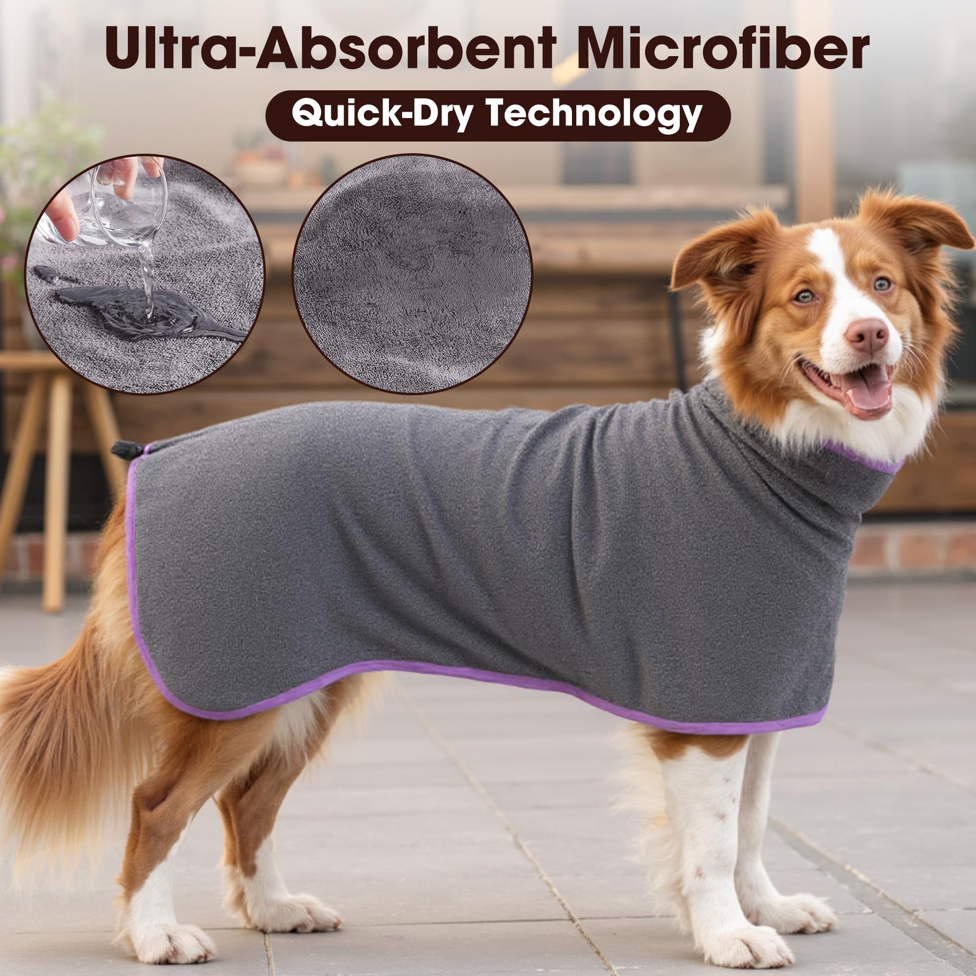 Peignoir Microfibre pour Chien – Séchage Rapide, Super Absorbant, Idéal pour Chiens Moyens et Grands – Peignoir Doux et Confortable, pour Bain et Promenade