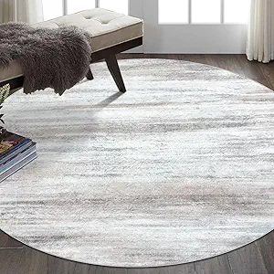 KOZYFLY Round Area Rug 6Ft Modern Abstract Ombre Living Room Circle Rug, Washable Rugs for Bedroom Non-Slip Soft Stain Resistant Striped, Print Distressed Beige Carpet for Living/Laundry/Kid Room