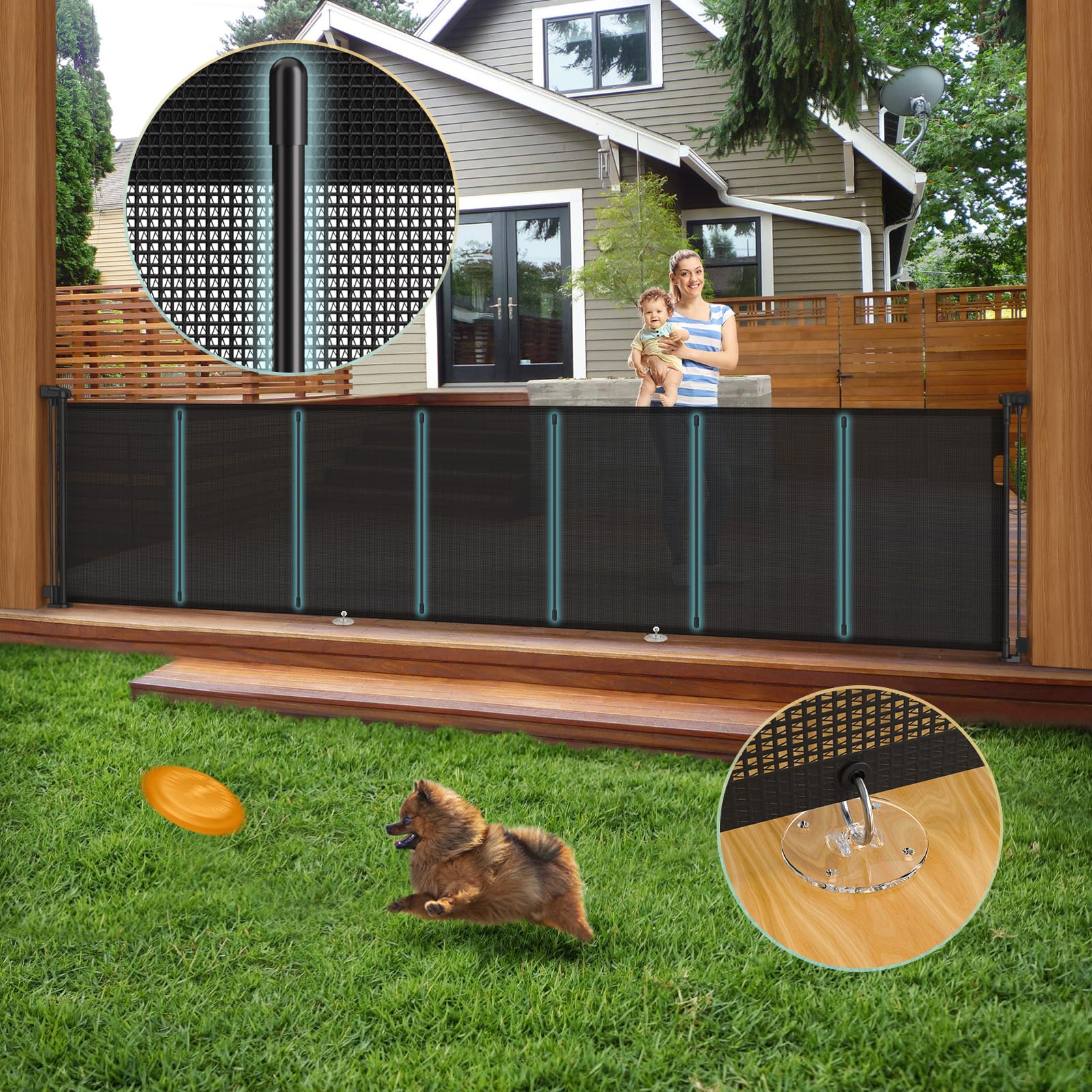 140'' Retractable Baby Gates Extra Wide,34" Tall Retractable Dog Gate for Doorways, Security Upgrade Reinforcement Rods Extra Long Retractable Baby