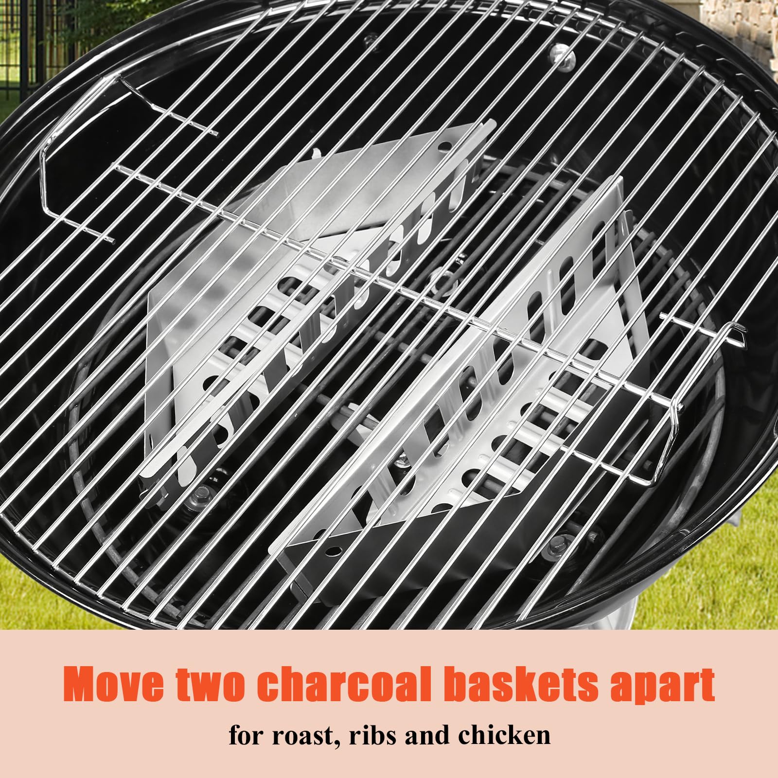 GRISUN 2 cestini a carbone per Weber 47/57/67 cm, supporto per carbone Char-Basket compatibile con Weber 7403, Kettle, One Touch, Master Touch, barbecue a sfera