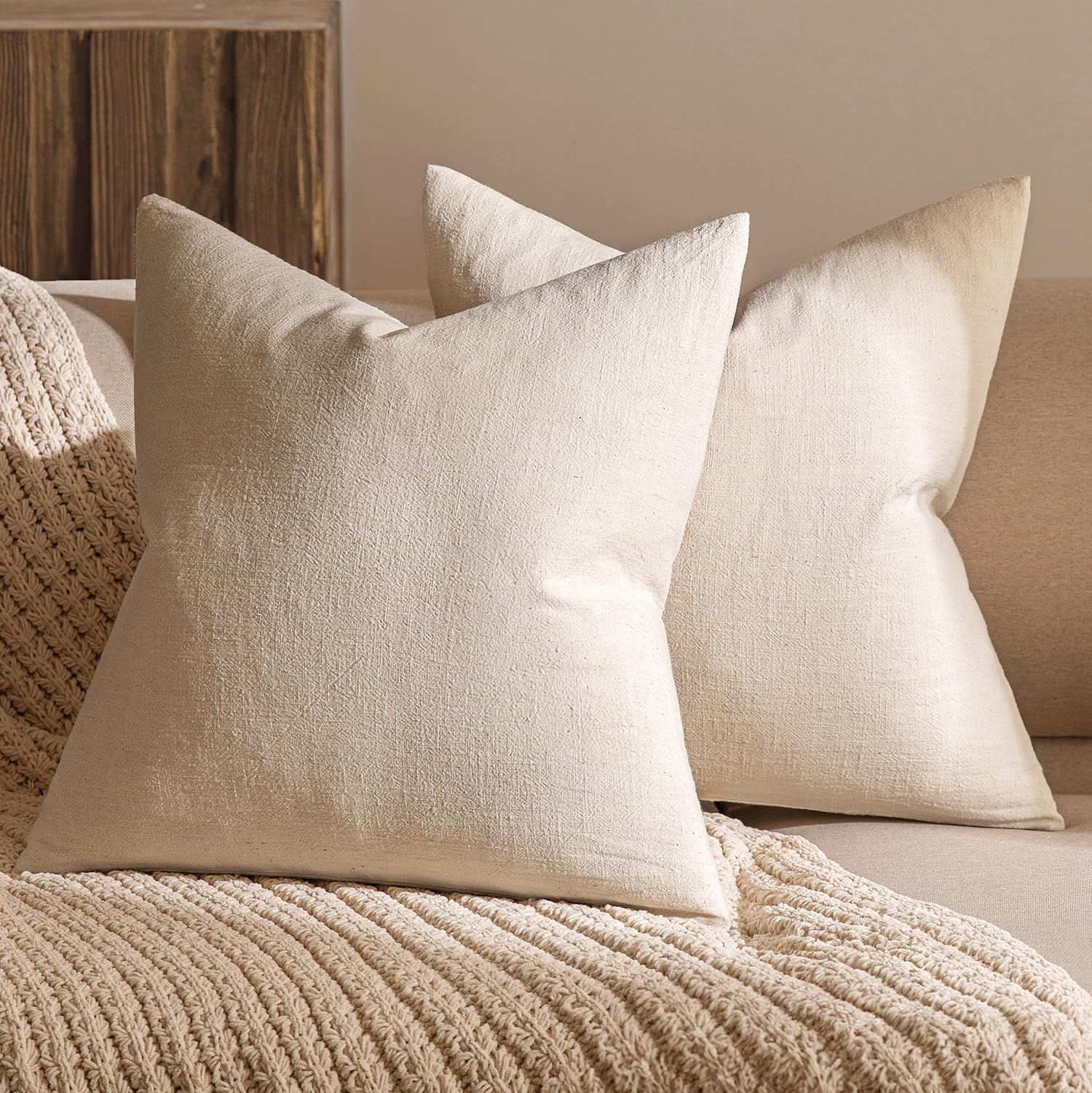 MIULEE 2er Set Kissenbezüge 50x50 Cm - Leinen-Optik Mit Verstecktem Reißverschluss