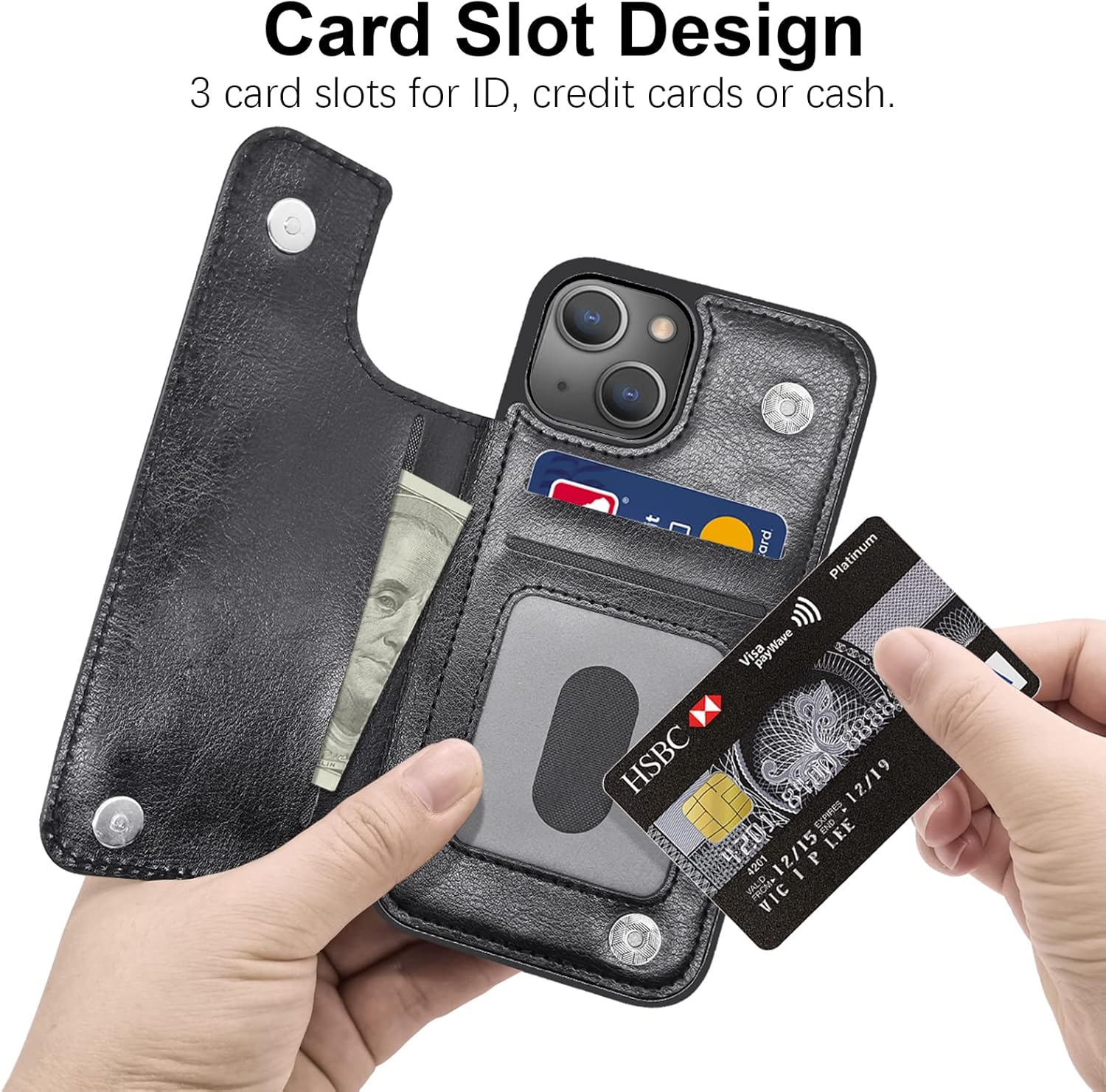 【Amazon限定ブランド】 iPhone14 ケース カバー 手帳型 高級PUレザー [3枚] ic カード収納 アイフォン14ケース カード入れ 2022 iphone14スマホケース 手帳ケース 可愛い オシャレ [軽量 薄い 耐衝撃 スタンド機能] iphone14ケース メンズ レディース 財布型 iPhone14カードケース（6.1 インチのiPhone14に対応） (黒)