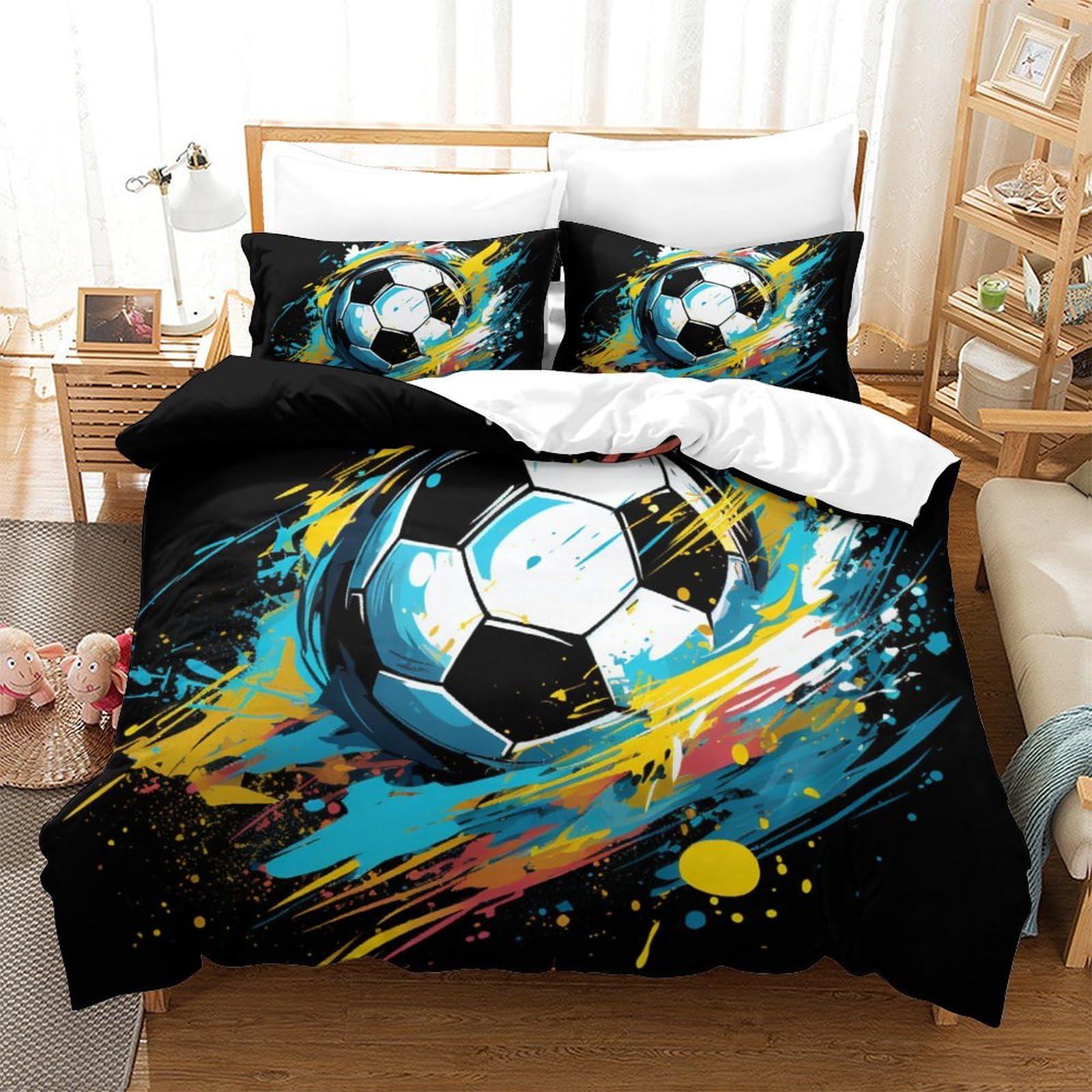 Housse de couette foot 3D imprimé 260x220 cm, le cadeau parfait pour filles et garçons