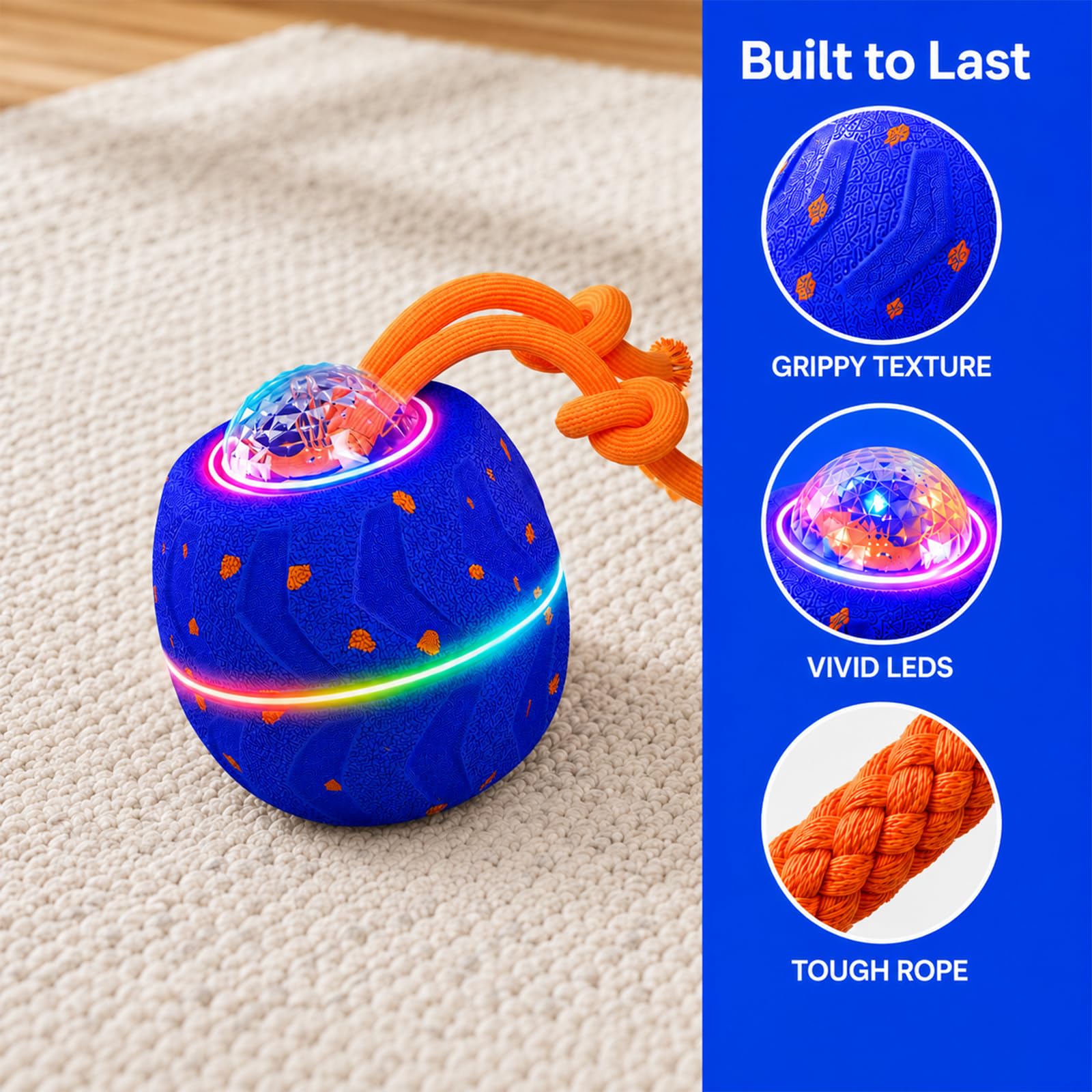 Pallina Interattiva per Cani, Palla Interattiva 3 Modalità, E-TPU, Ricarica USB-C, Sicura Anti-ingestione, Per Cani Piccoli e Grandi (Blu)