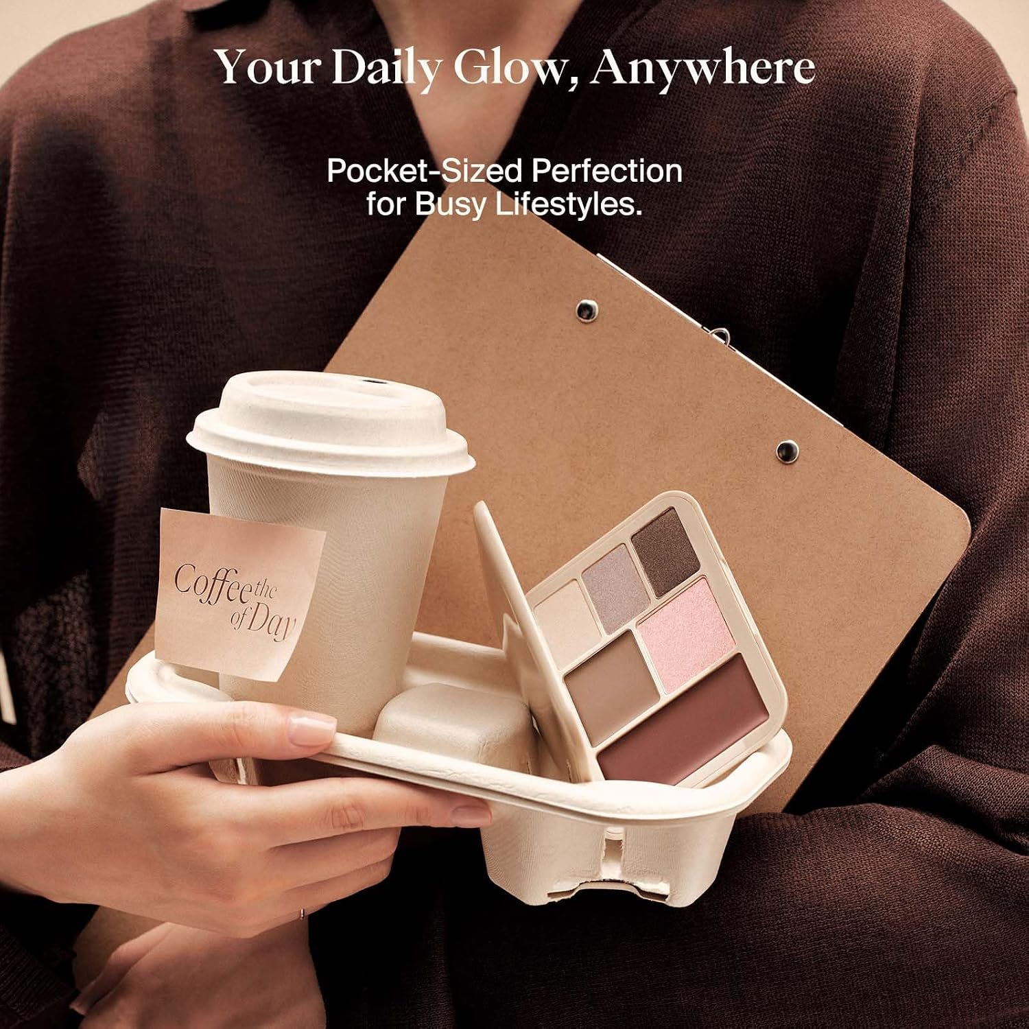 JOOCYEE 6 Color Multi-Use Face Palette, 5 in 1 Makeup Kit with Eyeshadow Blush Contour Highlighter Lip Color, Travel-Friendly Lookbook Design for Seamless Daily Glow - Warm Brown Look