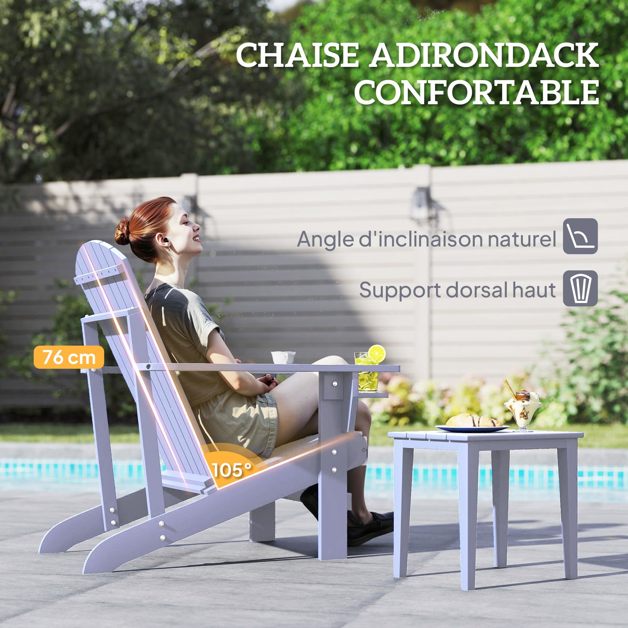 Outsunny Fauteuil de Jardin Adirondack Grand Confort Porte-gobelet intégré Bois de Sapin traité Peint Gris