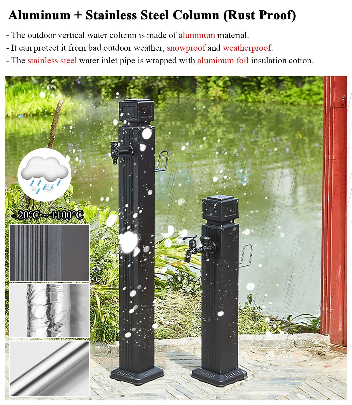 Colonne d'eau Jardin, Colonne d'eau autoportante, Colonne d'eau pour Robinet terrasse extérieure, Colonne Robinet Fontaine Cour avec Bec verseur et Support Tuyau, arrosage rétro antigel