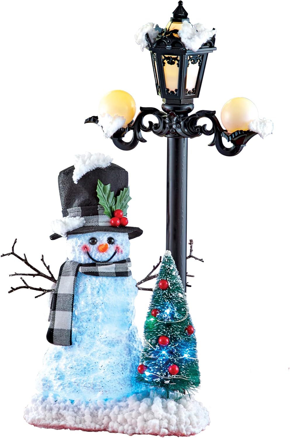 Collections Etc LED Lighted Tabletop Snowman Christmas Tree Lamp Post PVC Plastic