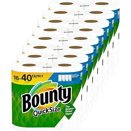 Bounty Quick-Size Paper Towels, White, 16 Family Rolls = 40 Regular Rolls