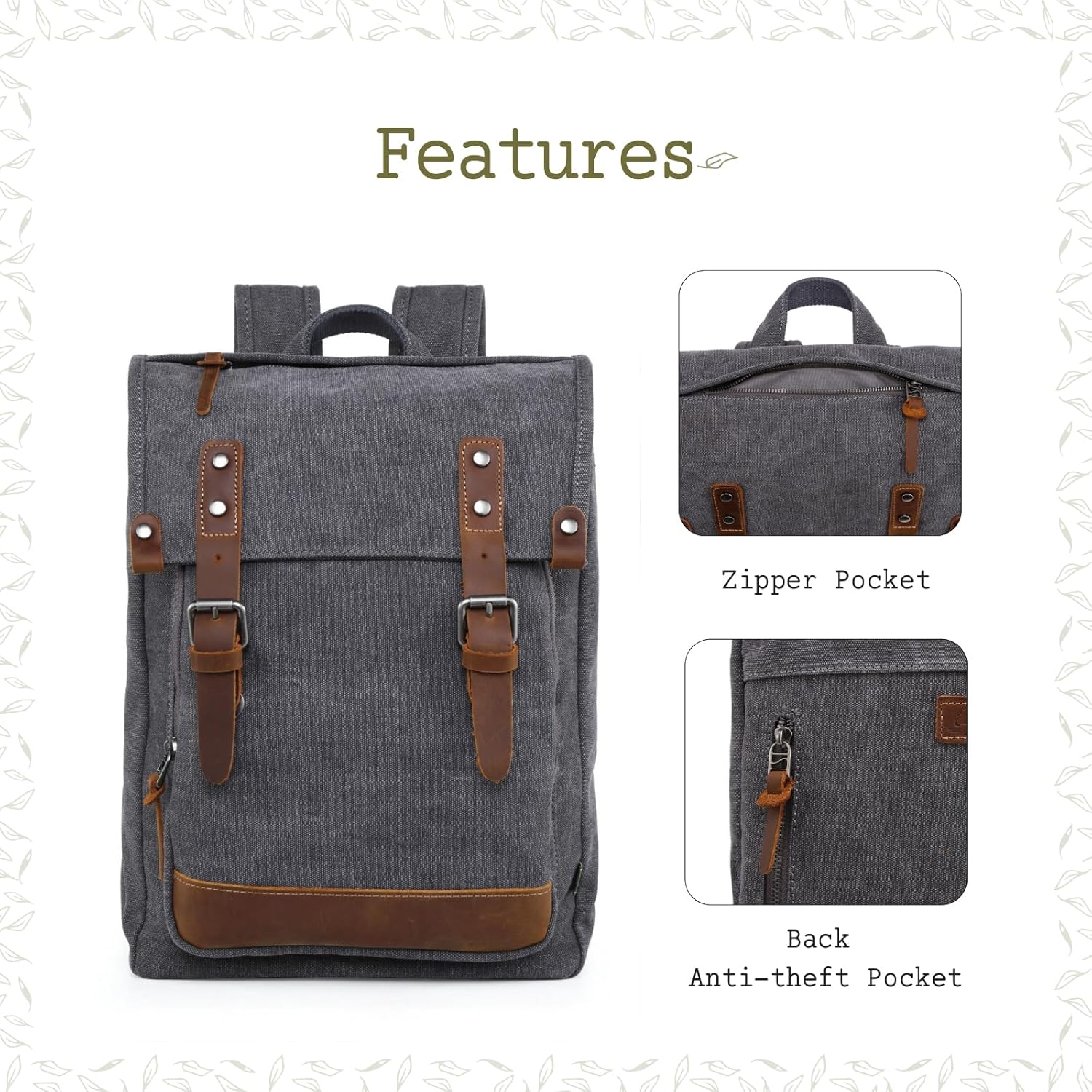 TSD Brand Discovery Canvas Backpack Travel Daypack Lightweight Carry On Laptop Backpack Hiking Backpack (Grey) - Image 5