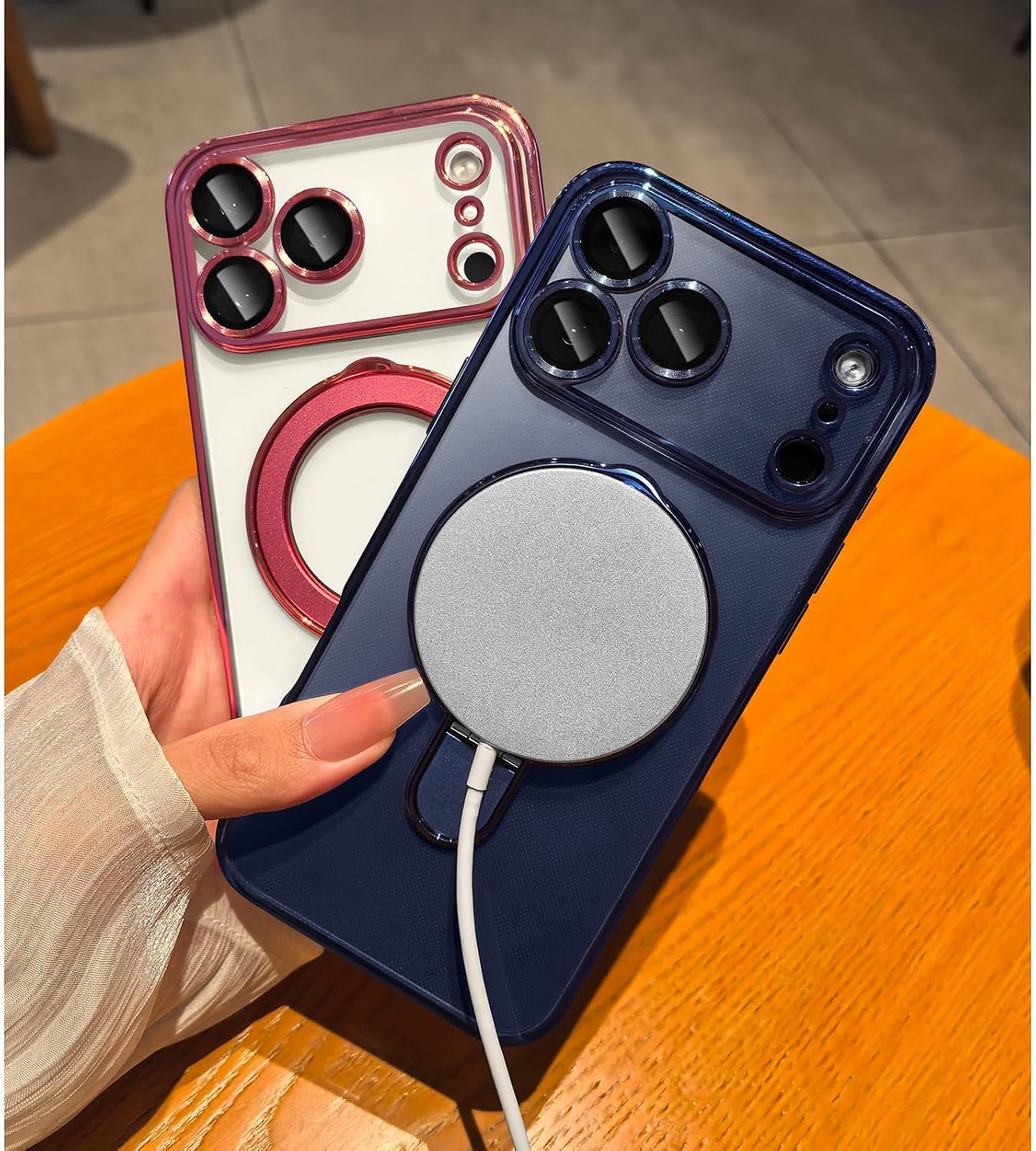 Funda transparente para iPhone 17 Pro Max con soporte [soporte magnético invisible], botones de control de cámara [protección de grado militar a prueba de golpes de 360º], funda para iPhone