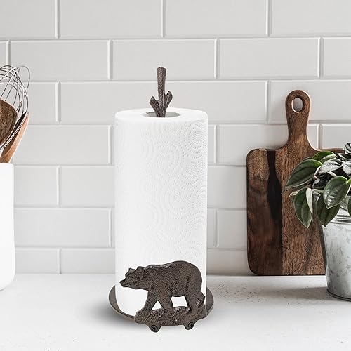 Miniatura 7 de Soporte para toallas de papel con diseño de oso de pie, soporte independiente de hierro fundido para decoración de cocina y cabaña, soporte para