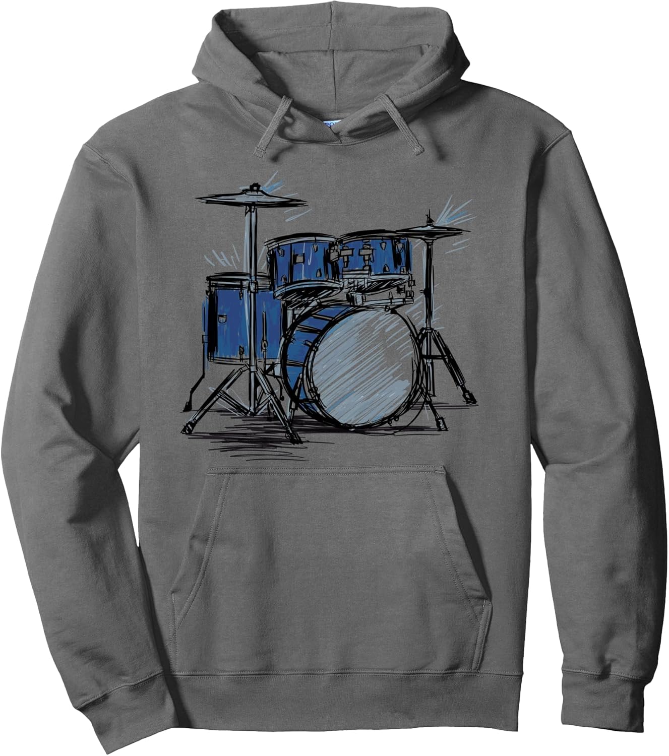Cool drummer music design featuring a sketch of a drum kit Pullover Hoodie