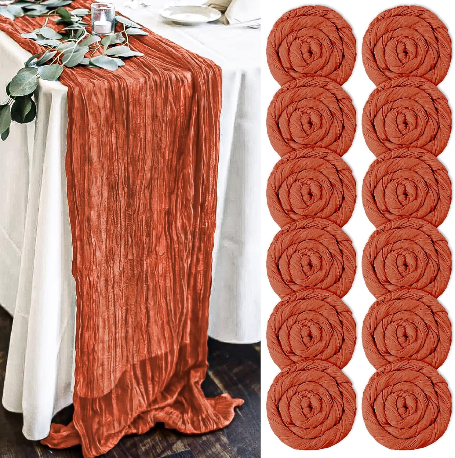 12Packs Terracotta Cheesecloth Table Runner,10FT Gauze Table Runners Passover Table
