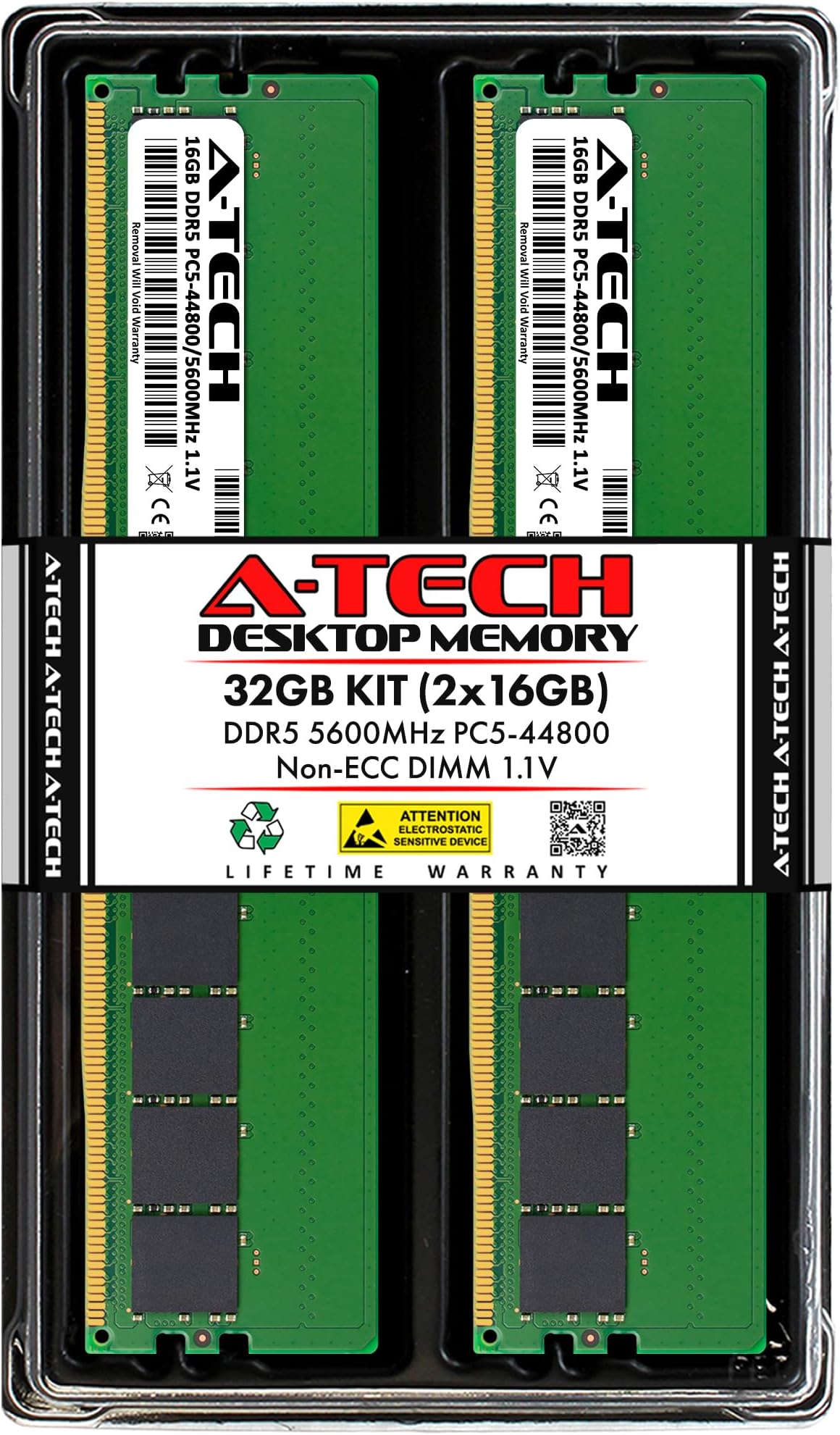 A-Tech 32GB Kit (2x16GB) DDR5 5600MHz PC5-44800 CL46 UDIMM 1.1V Non-ECC Unbuffered DIMM 288-Pin Desktop PC/Computer RAM Memory Upgrade Modules