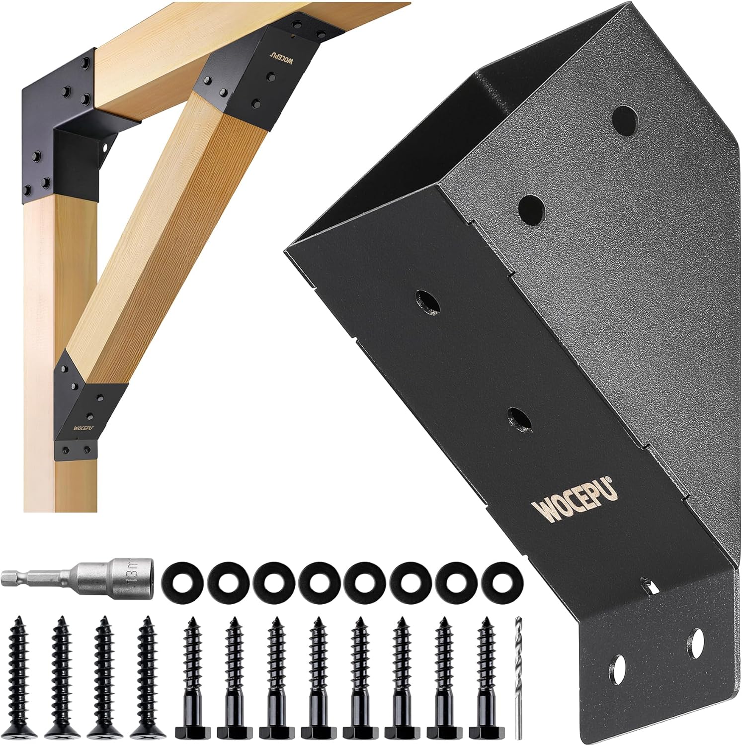 4pack 45 Degree Angle Support Bracket, for 4x4 (Actual 3.5''x3.5'') Pergolas, Gazebo, Deck Porch, Cabin Elevated Wood Support Bracket Support kit (Frosted-Black) 4pack 4''x4'' (Actual: 3.5''x3.5'')