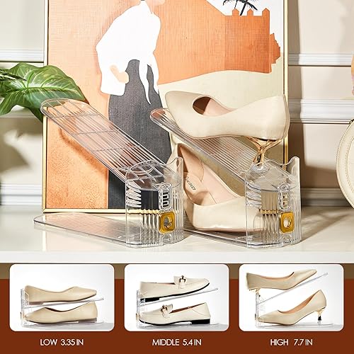 Miniatura 7 de Paquete de 20 ranuras para zapatos, apiladores de zapatos ajustables para un par de zapatos de doble plataforma para armario