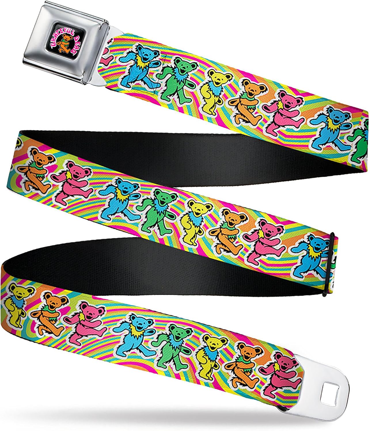 Grateful Dead Belt, Seatbelt Buckle Belt, Grateful Dead Dancing Bears Swirl Multi Color, Adjustable