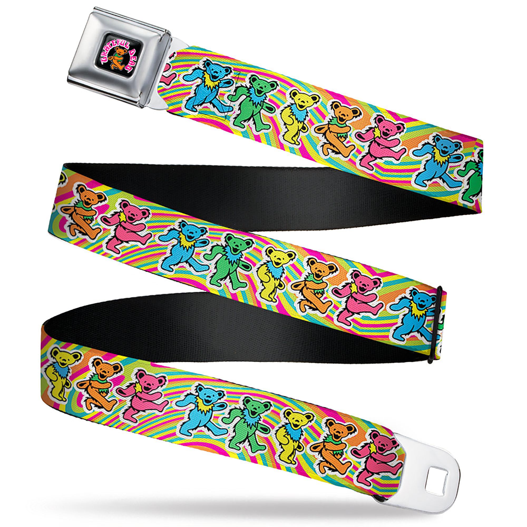 Grateful Dead Belt, Seatbelt Buckle Belt, Grateful Dead Dancing Bears Swirl Multi Color, Youth 20 to 36 Inches
