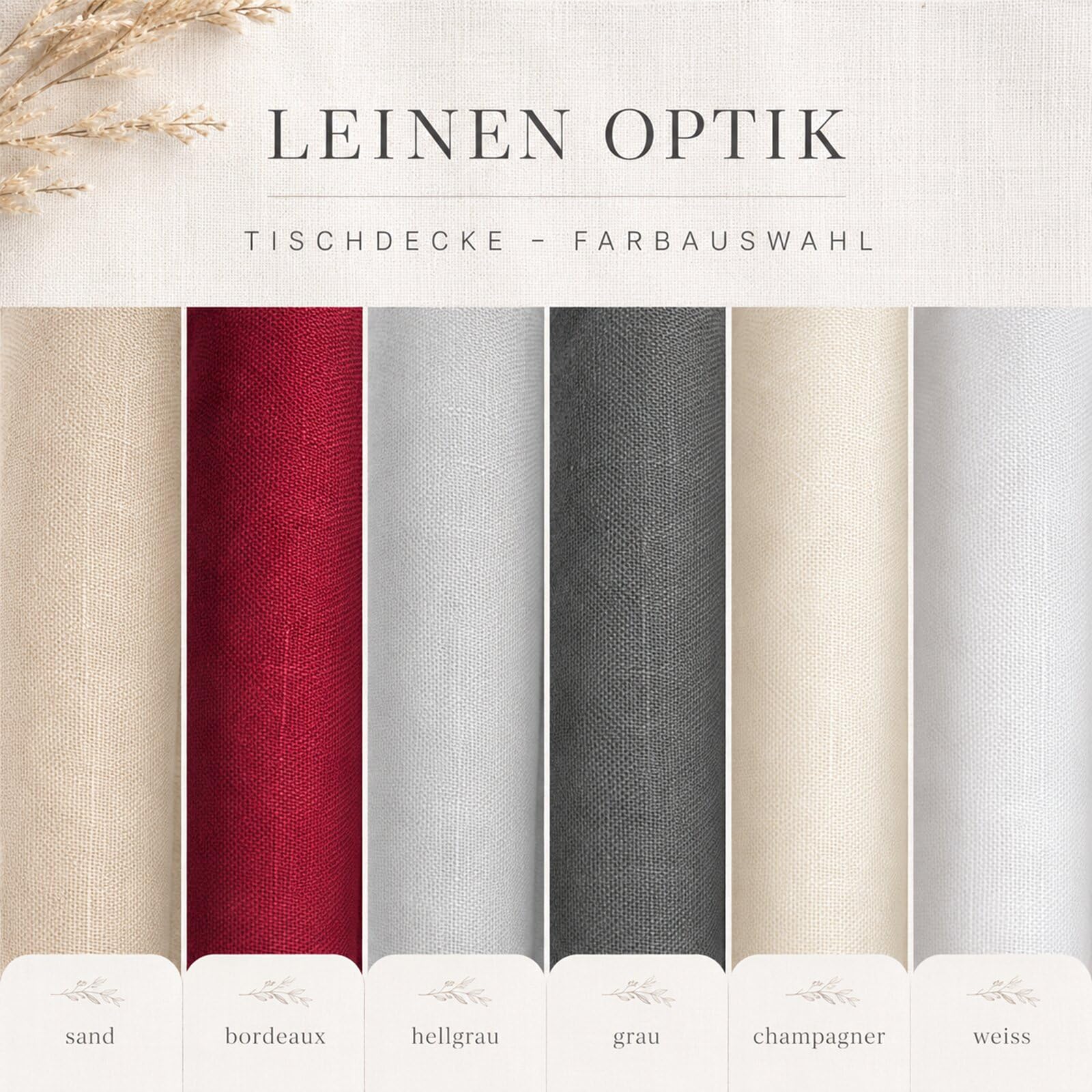 Textil Tischdecke Leinen-Optik 160x360cm eckig mit Fleck-Schutz Weiss *Tafeltuch* Farbe wählbar