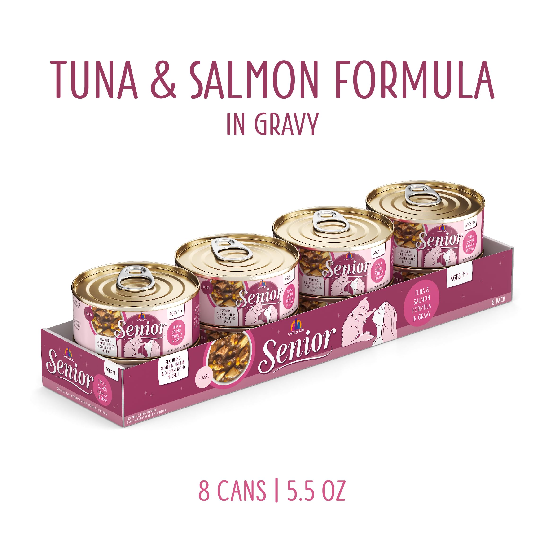 Weruva Cat Senior, Tuna and Salmon Formula in Gravy, 5.5oz Can, Pack of 8