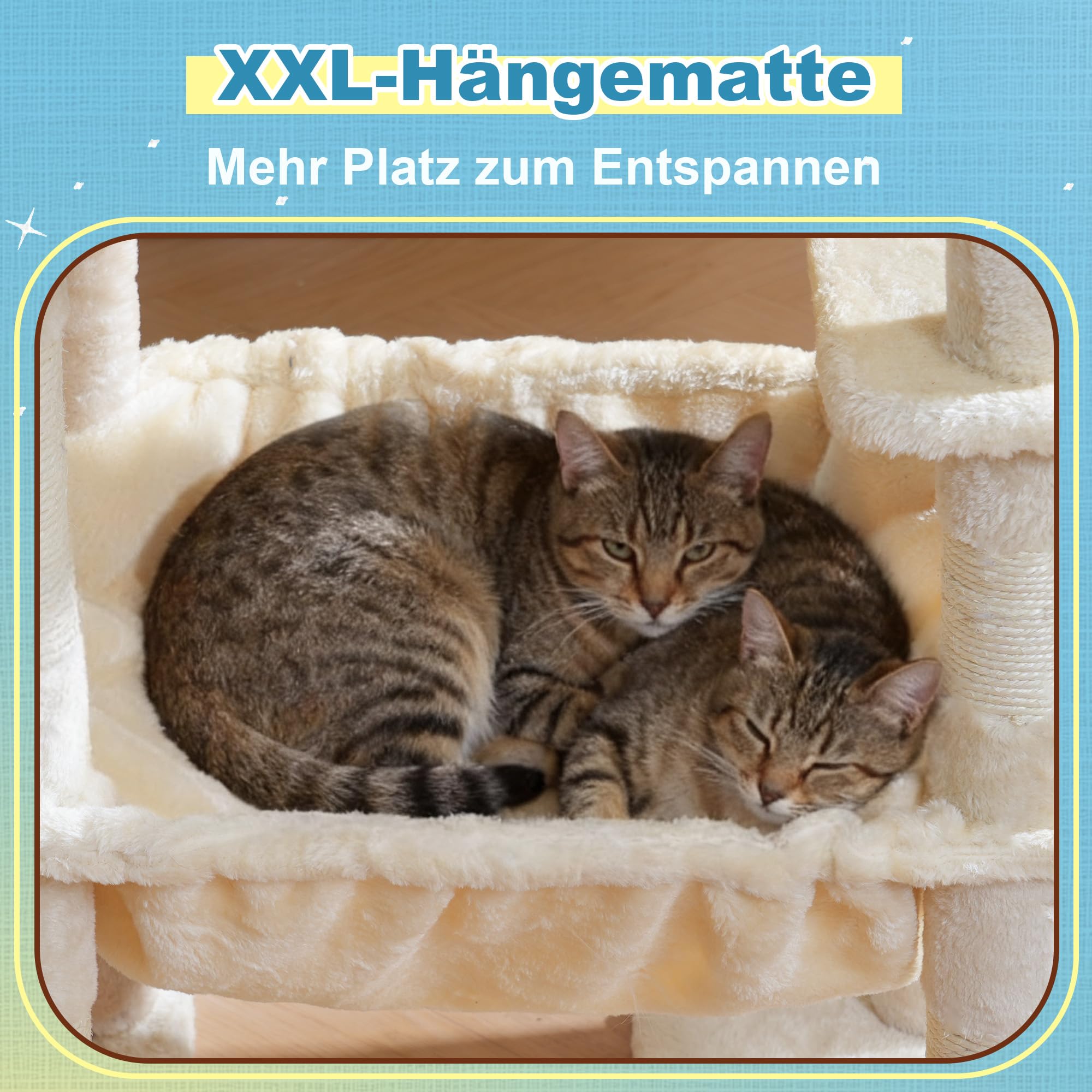 Hey-brother Kratzbaum, Stufiger Katzenbaum für Großkatze, mit 3 Katzenbetten, großer Hängematte, liegefläche und Sisalkratzbrett – großes internes Katzenmöbel, 160 cm hoch, Beige EMPJ081M