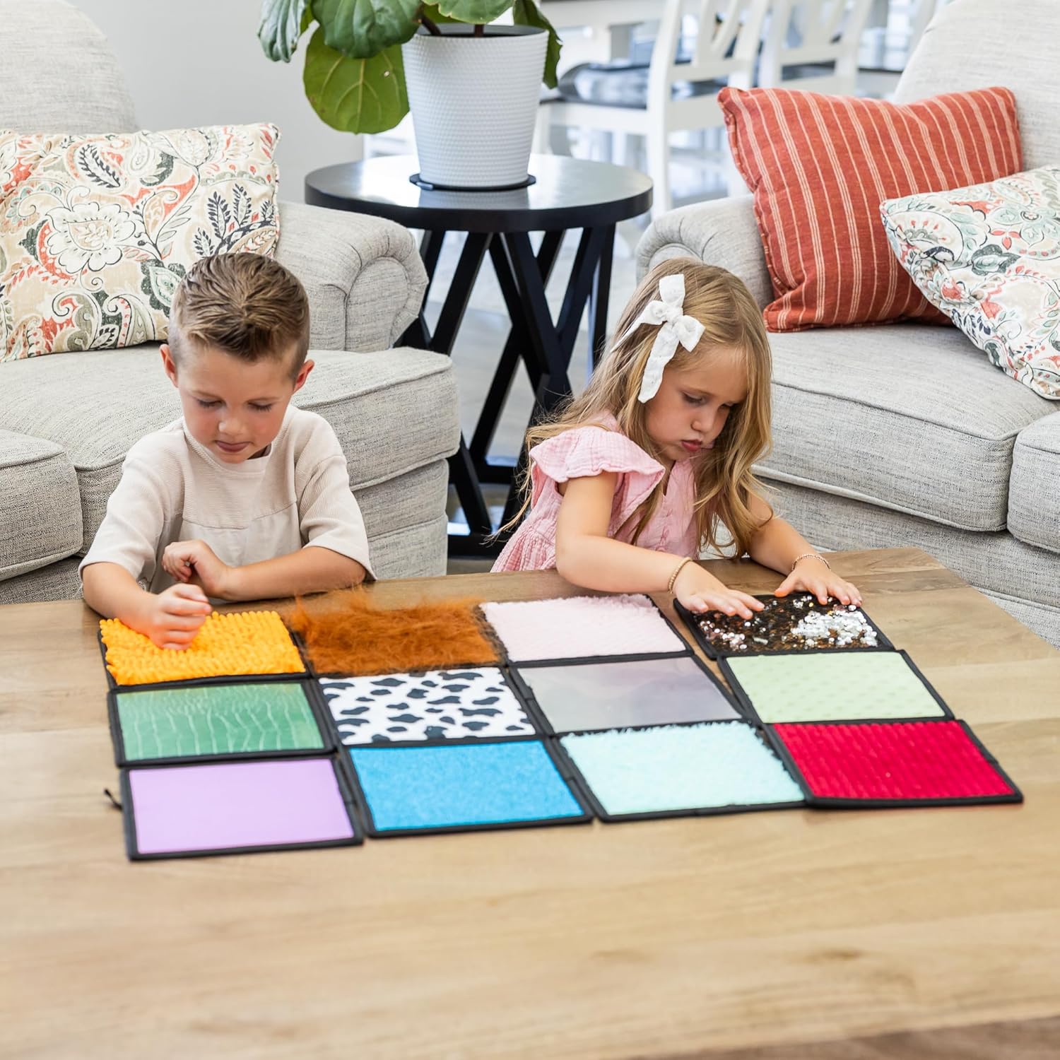 Textured Sensory Mats for Special Needs Kids - 8" Colorful Fidgeting Tactile Sensory Toys for Learning - Sensory Mat Set with Adhesive Hooks for Wall Hanging & Tote Bag - 16 & 12 Pack (Pack of 12)
