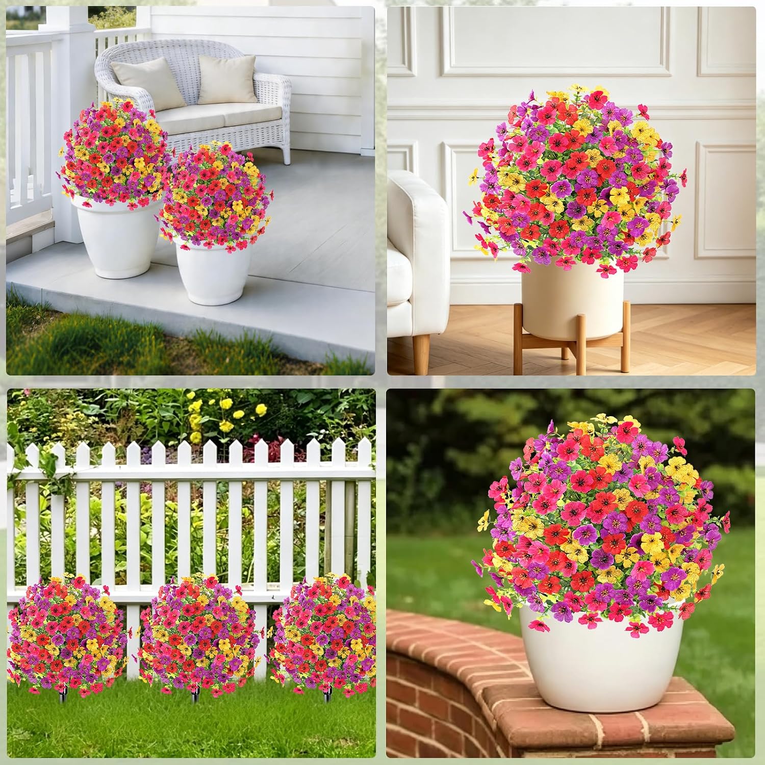 KHOYIME Artificial Topiary Ball Flowers for Outdoors, 2 Pack UV Resistant Faux Silk Flower with Ground Spike Realistic Fake Shrubs Bushes Plant Spring Indoor Planter Porch Patio Yard Garden Home Decor