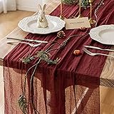 Keketoarrange Burgundy Table Runner Red Table Runner Cheesecloth Gauze 120 Inch 10 FT Rustic Boho Cheese Cloth Runner for Wedding Baby Bridal Shower Party Long Sheer Spring Home Decorations Burgundy 1