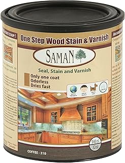 SamaN Interior One Step Wood Seal, Stain and Varnish – Oil Based Odorless Dye - Protection for Furniture and Fine Wood (Coffee SAM-310, 32 oz)