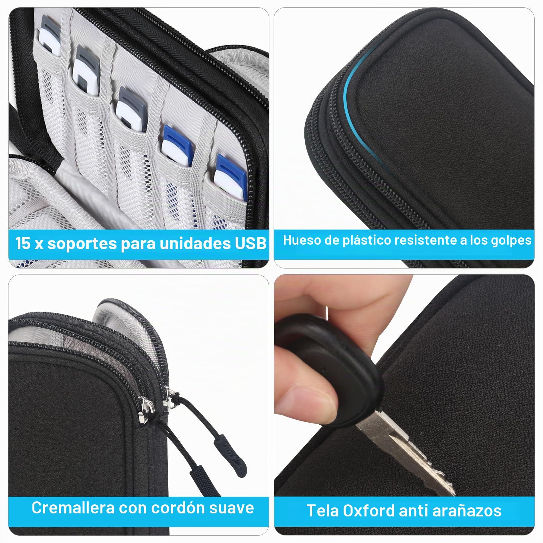 Lacdo USB Organizador electrónico Bolsa de Cable tecnología Estuche de Estuche de Cargador para SanDisk/SamData/Samsung Unidades Flash USB Jump Drive Memory Stick, Tarjeta SD, Cable, Negro