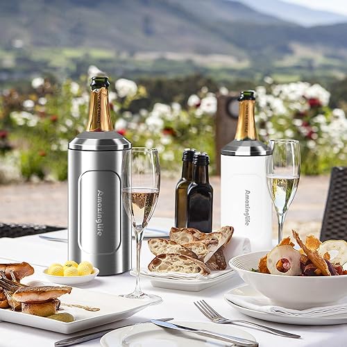 Miniatura 6 de Enfriador de vino, cubo enfriador portátil de champán, manga enfriadora de vino de acero inoxidable, enfriador de botellas de vino mantiene el vino