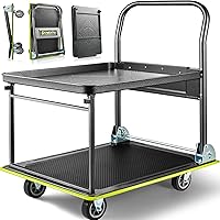 Gioventù 700 lbs Heavy Duty Foldable 2-Tier Platform Hand Truck Dolly - Steel Push Cart for Warehouse, Garage, Workshop