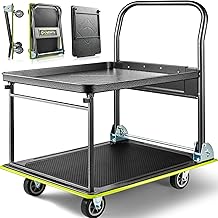Heavy Duty Push Cart Dolly (700 lbs), Foldable Platform Hand Truck Made with High-Strength Steel, 2 Tier Design, Moving Flatbed Cart with Wheels for Warehouse, Garage, Workshop, Office