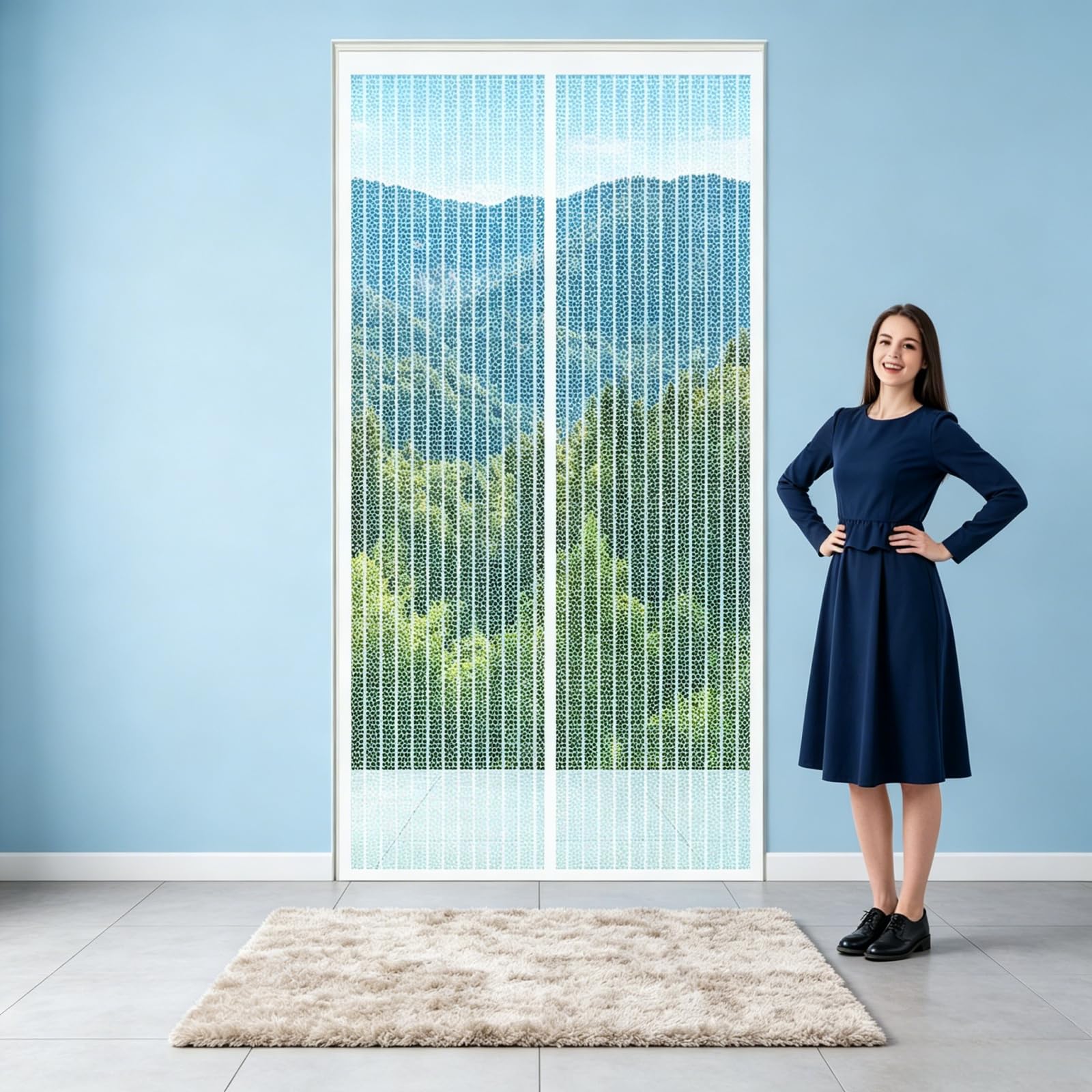 Magnetic Screen Door 128 x 183 cm Keep Bugs Out Lets Fresh Air in Patio Curtain Insect Mesh No Drill Installation Automatically Closes for Keeping Out Flies & Bug, White