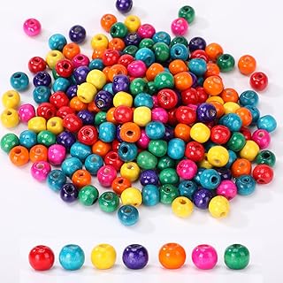 650pcs Colored Wooden Beads, Large Hole Round Natural Wood Beads Bulk for Jewelry Making Braiding Macrame DIY Craft (10mm)