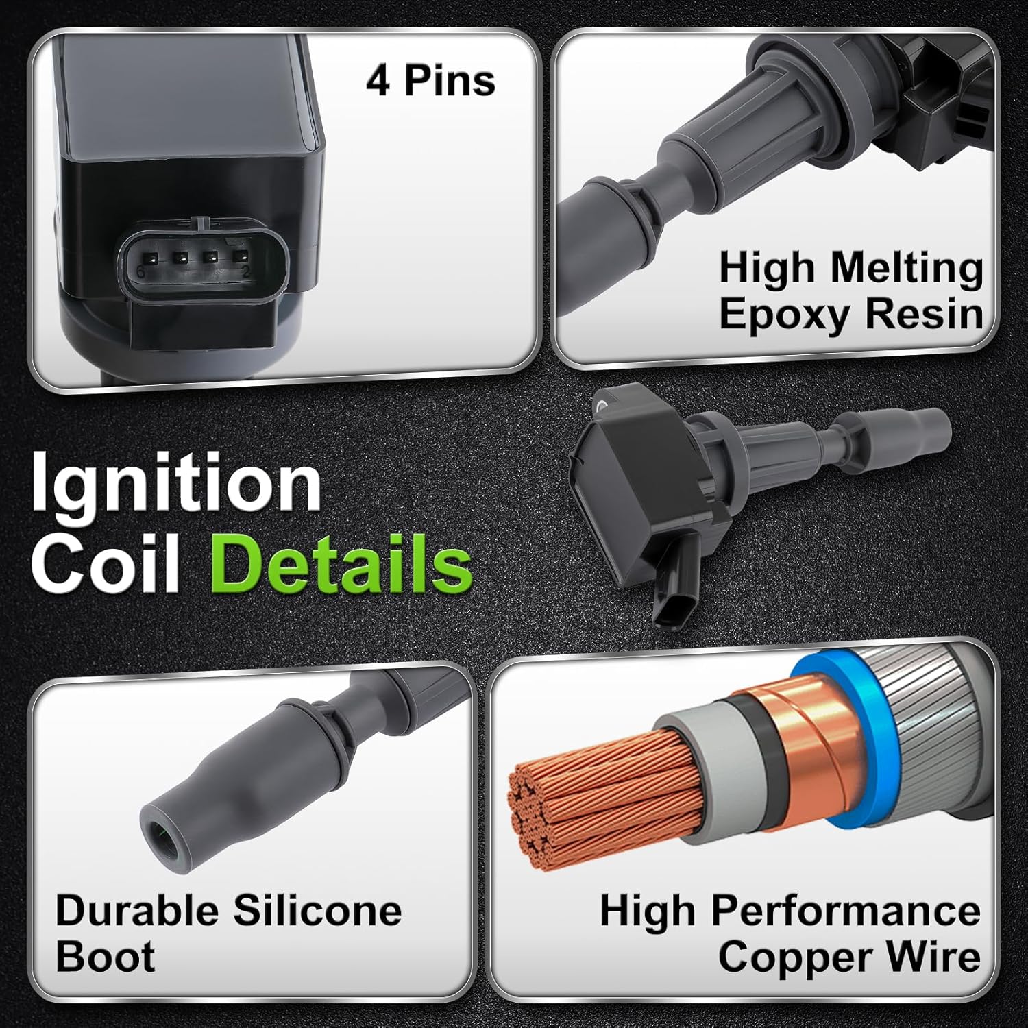 UF764 Ignition Coil 93175 Spark Plug Fit for Genesis G70 G80 G90 for Hyundai Sonata Tucson Santa Fe for Kia Sorento Sportage Stinger Optima 2.0L 2.4L