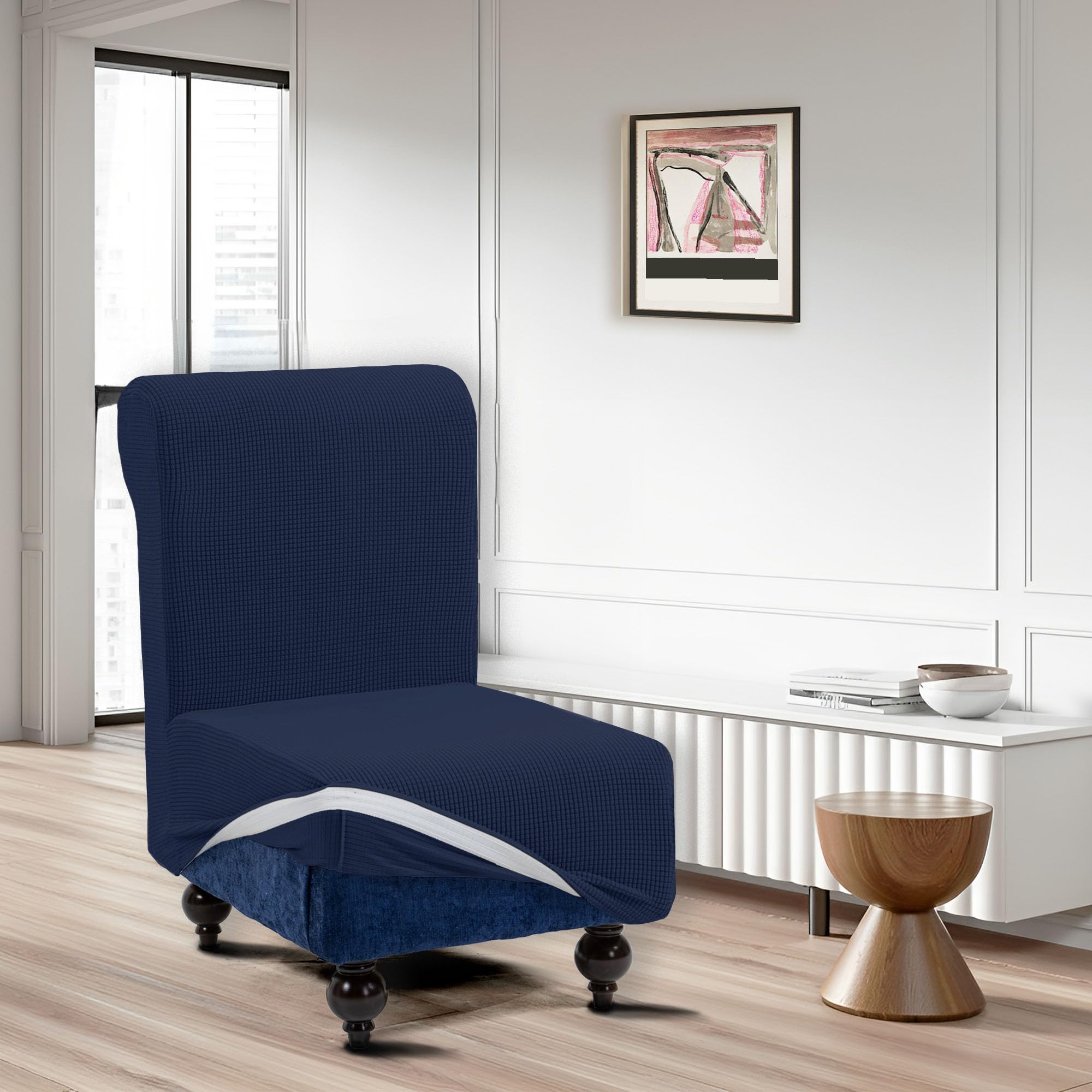 TIANSHU Copridivano Senza Braccioli, Copridivano 1 Posti Senza Braccioli Elasticità Jacquard Antiscivolo Copridivano Clic Clac Pieghevole Regolabile (1Posti, Blu Scuro)