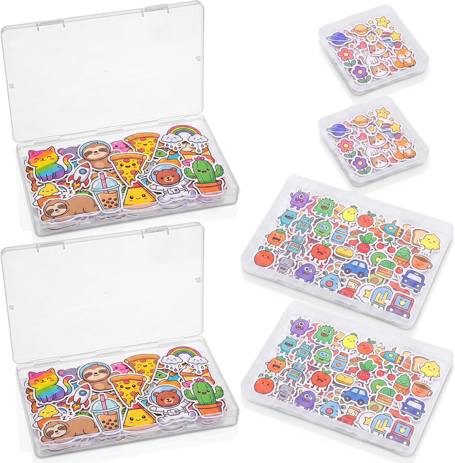 SiliFine 6 pcs Clear Plastic Storage Boxes with Snap Lids, three sizes, for Scrapbook Supplies, Washi Tape, Photocard, Sticker Journal, Transparent Sticker Case(S, M, L)