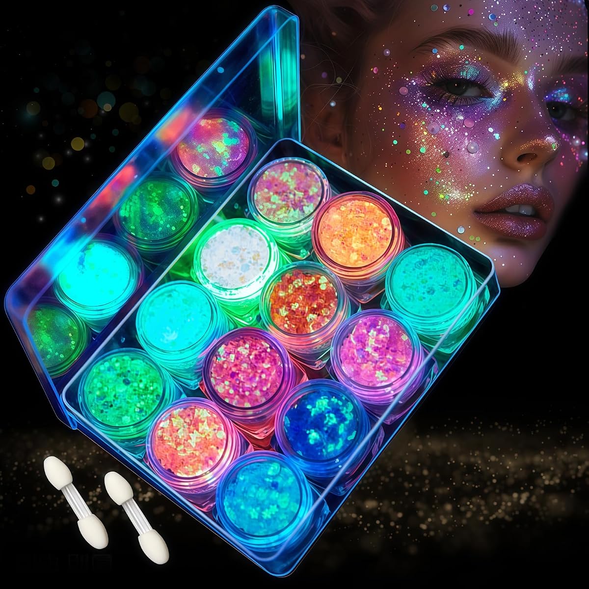 Gel de Purpurina Fluorescente 12 Colores