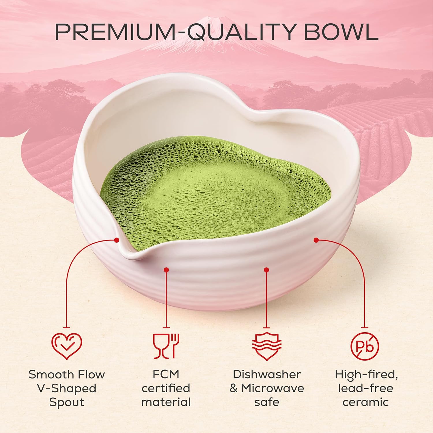 Rehny’s Matcha Whisk Set | Complete Pink Matcha Set w/Heart-Shaped Bowl, Bamboo Whisk, Holder, Stainless Steel Sifter, Bamboo Scoop | Cute Gift Present Macha Kit Handmade Bowl | Macha Powder Tea Kit