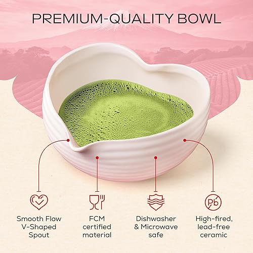 Miniatura 4 de Rehny's Juego de batidor Matcha  Juego completo de matcha con cuenco en forma de corazón, batidor de bambú, soporte, tamiz de acero inoxidable,