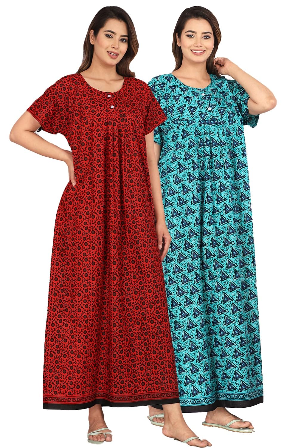 monique Brand Nighty for Women || Cotton Nighty for Women, Half Sleeve, Round-Neck, Floral Print-picture-37