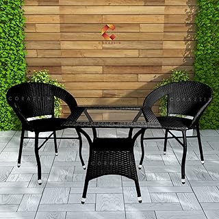 CORAZZIN Rattan Garden Patio Seating Chair And Table Set Outdoor Balcony Garden Coffee Table Set Furniture With 1 Square T...