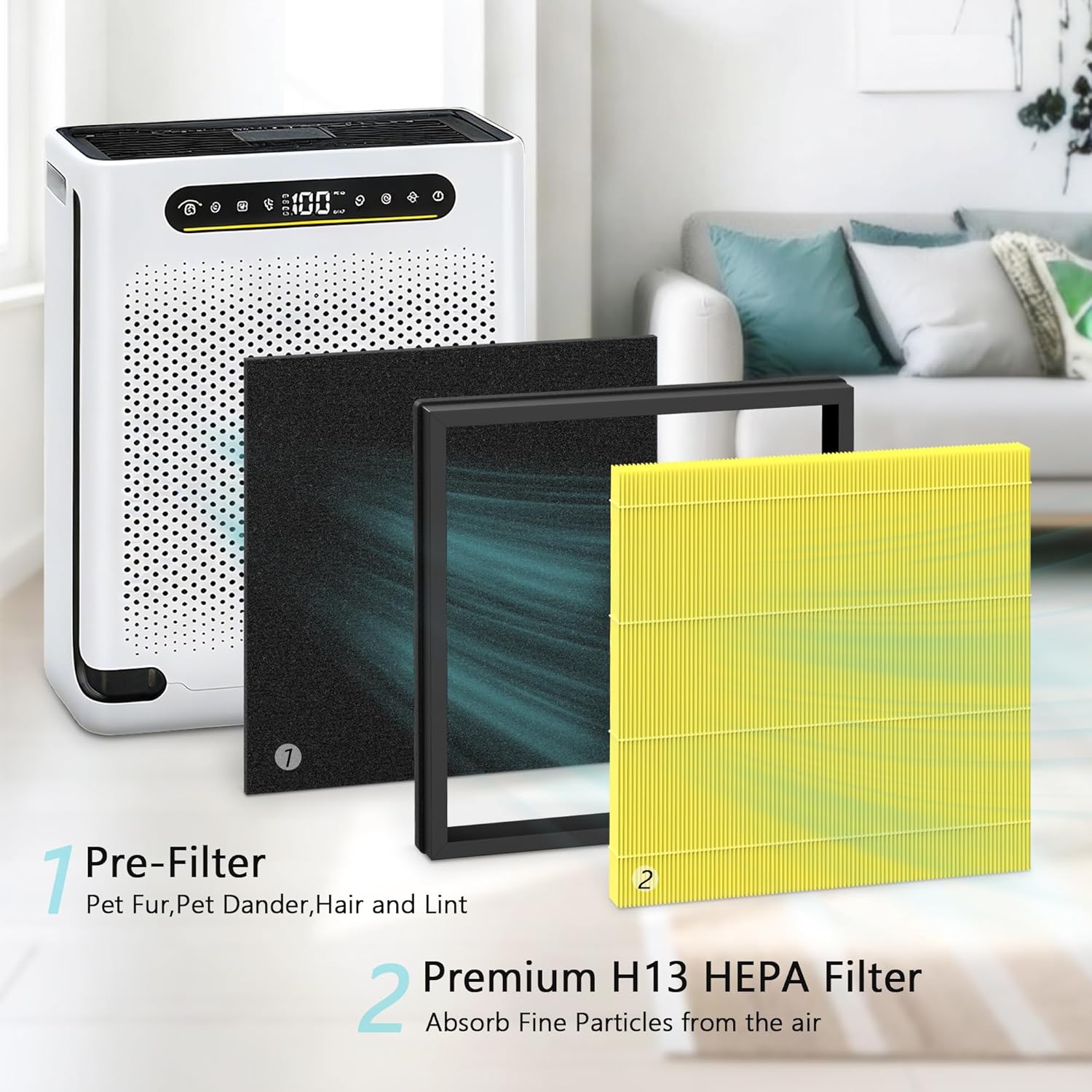 HAP605 Pet Care Replacement Filters for XenonLab HAP605 HAP607 and for FreAire HAP605 HAP607 Air Purifi-er, 3-in-1 HAP607 HEPA Carbon Filter with Extra 6pcs Aroma Pads, 2 Packs Pet Care Filters