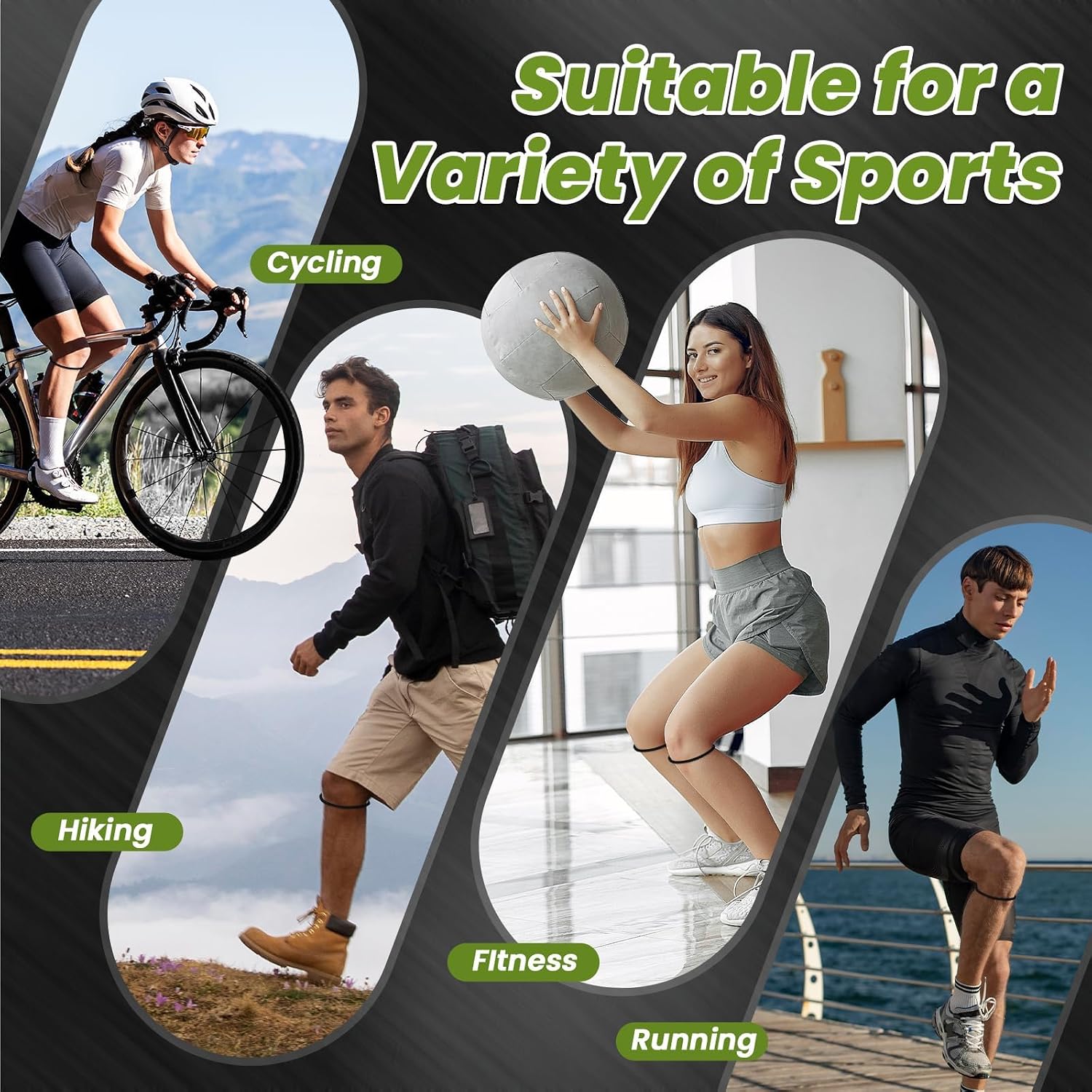 4PCS Patellar Tendon Knee Strap Knee Band for Knee Pain Relief Patella Band for Basketball Running Sports Breathable Patellar Tendon Support Strap (Black + White)