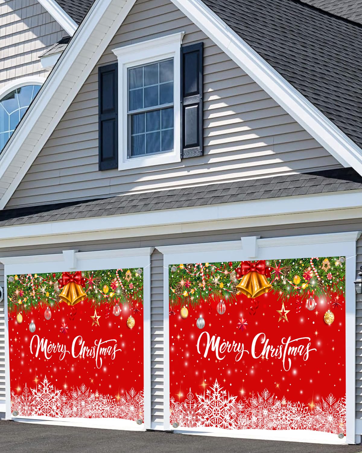 Dtekoj Christmas Garage Door Decoration Backdrop – 6x13ft Winter Scene With Fireplace, Wreath, Tree | Indoor Outdoor Holiday Banner