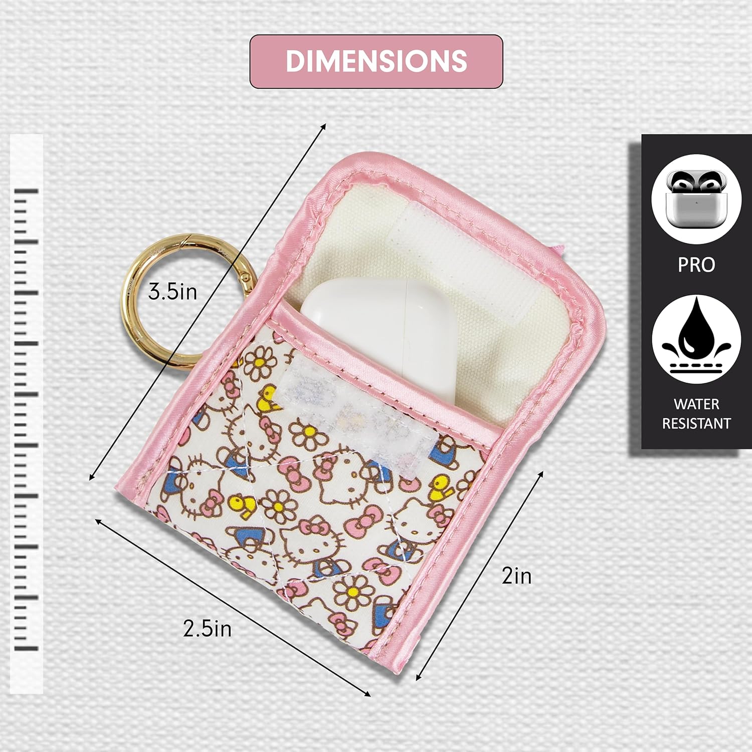 Sonix x Sanrio Quilted Earbud Pouch | Premium Cotton Bag Charm for AirPods, Keychain Storage Case Cover with Carabiner Ring | Hello Kitty Pink Bows